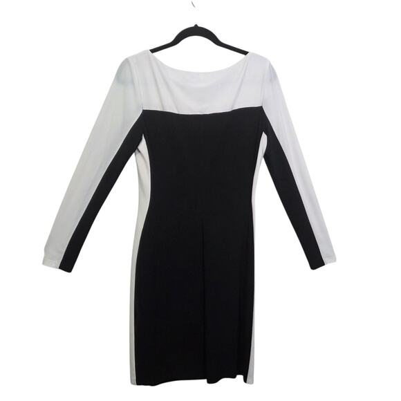 Lauren Ralph Lauren Long Sleeve Color Block Dress Black & White SZ 10 Bodycon - Picture 1 of 9